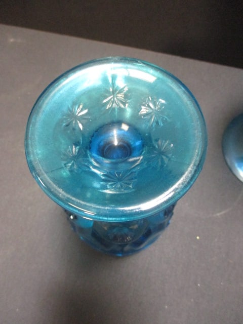 Blue Art Glass Vase 8", L.E. Smith Moon/Stars Goblet 6", & - 9