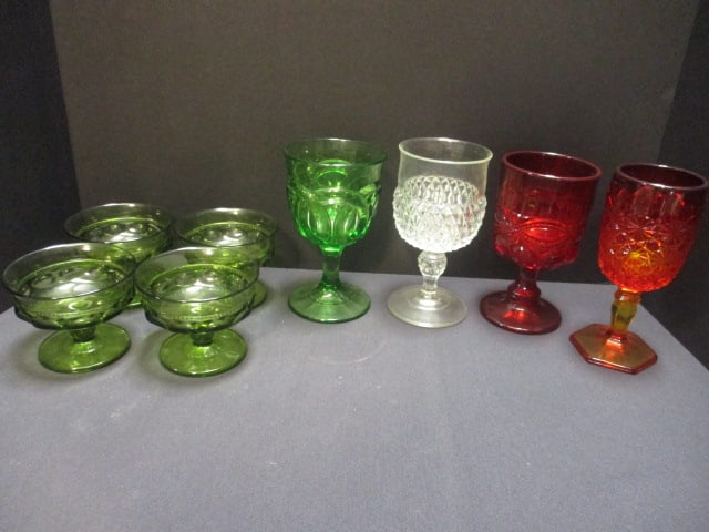 4 Goblets & 4 Sherbets (Green Goblet is Uranium Glass) (1 of 9)