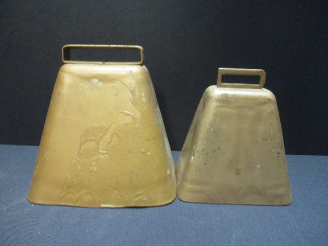 Copper Colored Vtg. Style Metal Cow Bells (Lot of 2): 4 1/2" & 5"