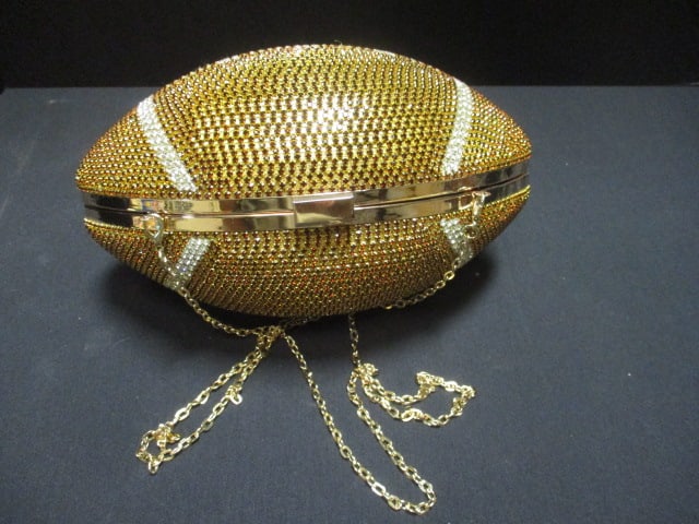 Rhinestone Football Novelty Clutch Purse: 10"