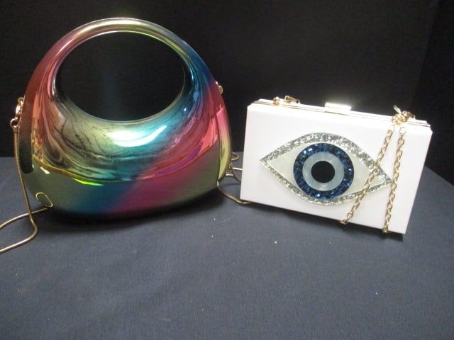 Evil Eye Clutch Bag (6 1/2 x 4) & Rainbow Acrylic Moon Shaped (1 of 5)