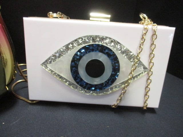 Evil Eye Clutch Bag (6 1/2 x 4) & Rainbow Acrylic Moon Shaped - 2