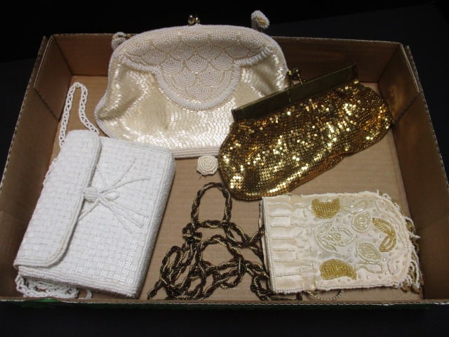 Beaded Clutch Bags (3) & Duramesh Gold Mesh Evening Bag: .
