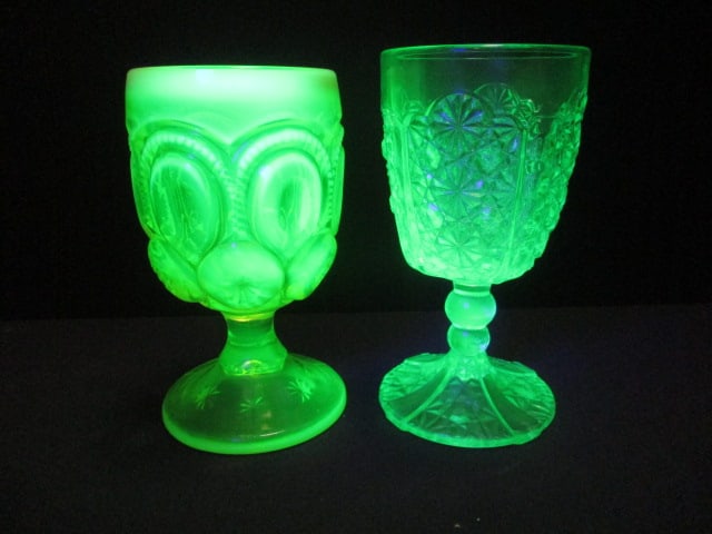 Green Uranium Glass Daisy & Button 6" Goblet & (1 of 4)