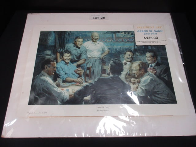 Grand Ol' Gang 2009 Print by Andy Thomas: Republican Presidents Playing Poker (18 x 12)