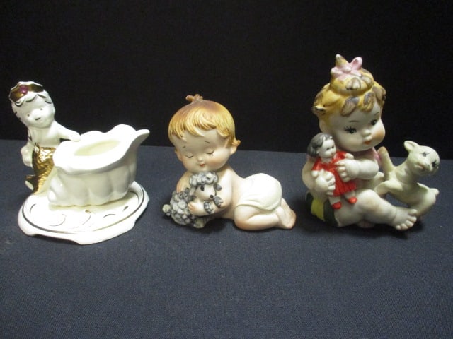 Porcelain Bisque Baby w/Lamb 2 1/2", Porcelain Child w/Doll 4", (1 of 8)