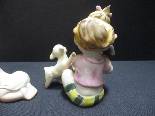 Porcelain Bisque Baby w/Lamb 2 1/2", Porcelain Child w/Doll 4", - 3