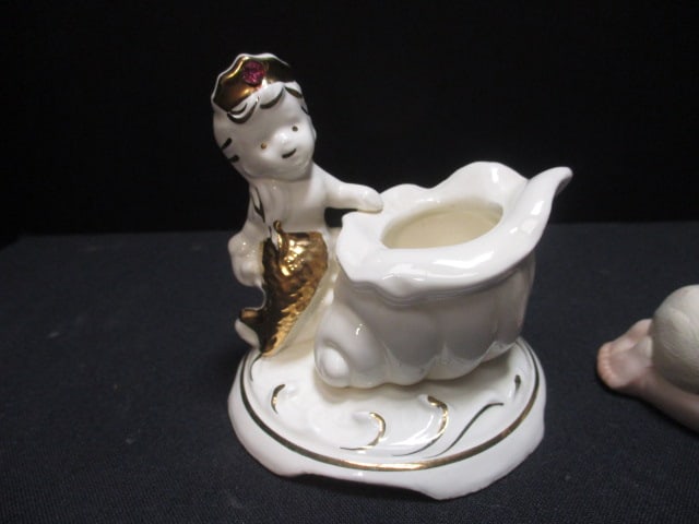 Porcelain Bisque Baby w/Lamb 2 1/2", Porcelain Child w/Doll 4", - 6