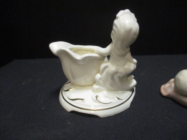 Porcelain Bisque Baby w/Lamb 2 1/2", Porcelain Child w/Doll 4", - 7