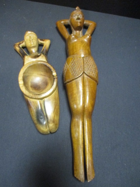 Wood Lady Nutcracker 13" & Wood Figural Ashtray 9" (1 of 5)