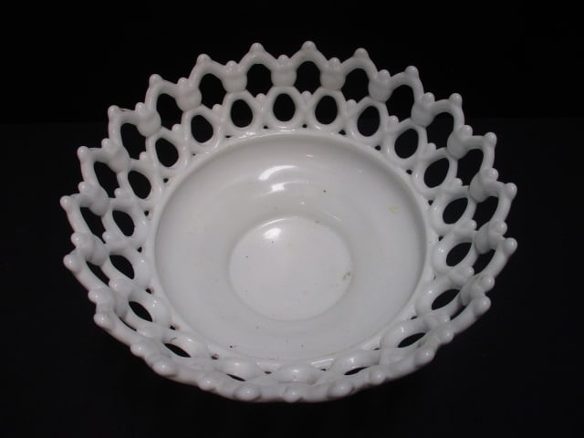 Westmoreland Milk Glass Fruit Bowl w/Lace Pattern - 2