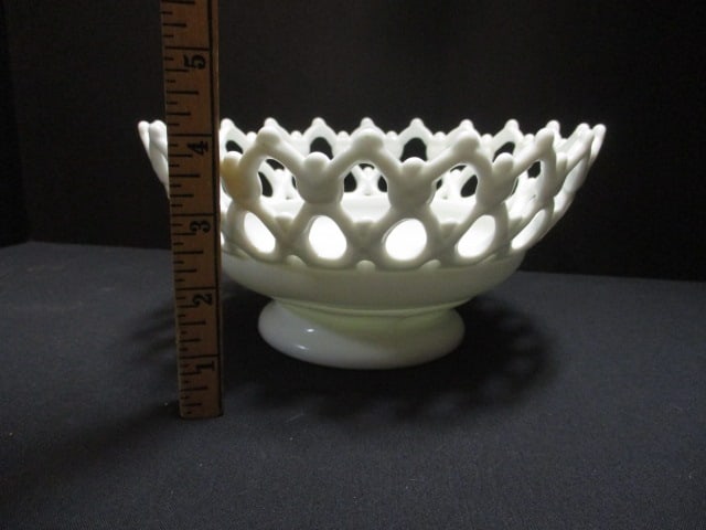 Westmoreland Milk Glass Fruit Bowl w/Lace Pattern - 4