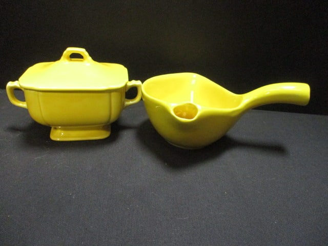 Cardinal China Yellow Pottery Gravy Seperator & Yellow Lidded: Sugar Bowl