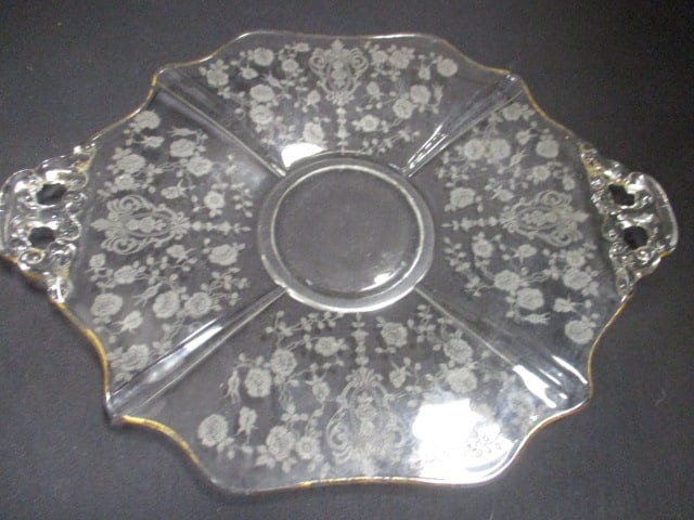 Cambridge Glass Rose Point Etched Floral Pattern Serving Dish: 10" (Clear Glass)