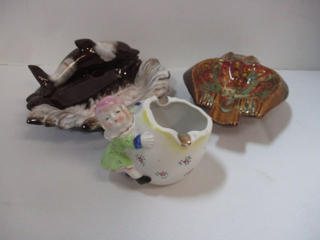 Owl Ashtray 6 1/2", Dolphin Ashtray 7", Pixie Elf Ashtray 3" (1 of 9)