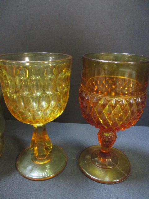 Amber Color Glassware-2 Goblets, Candy Dish - 4