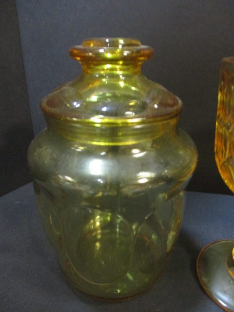 Amber Color Glassware-2 Goblets, Candy Dish - 6