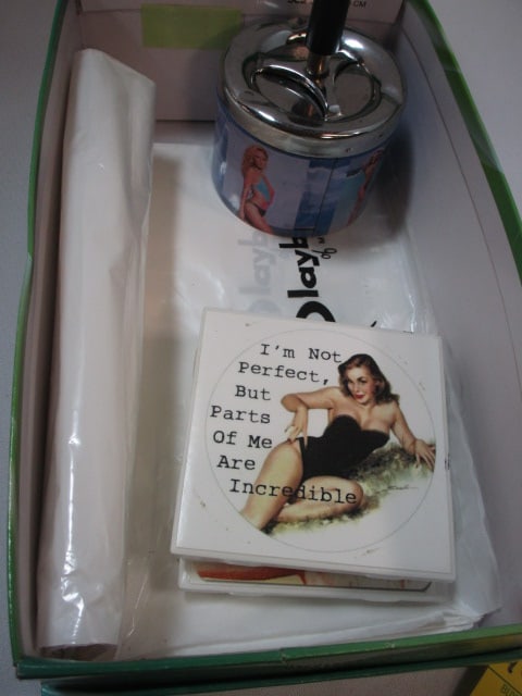 Printed Tiles, Vtg. Ashtray, Playboy Plastic Bags: .