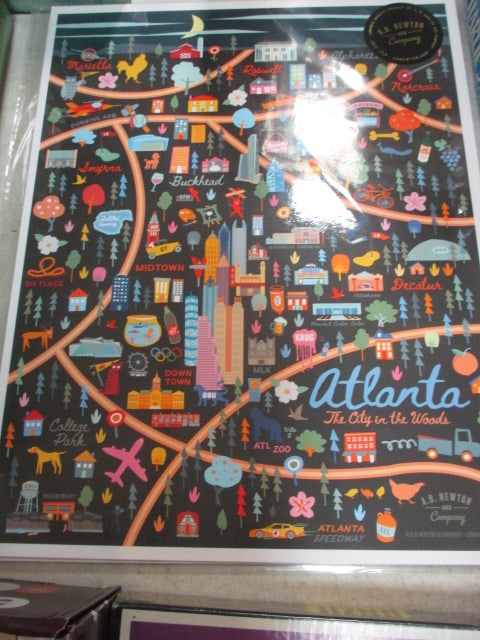 2 Atlanta Art Print Maps by A.B. Newton Co.: 11 x 14