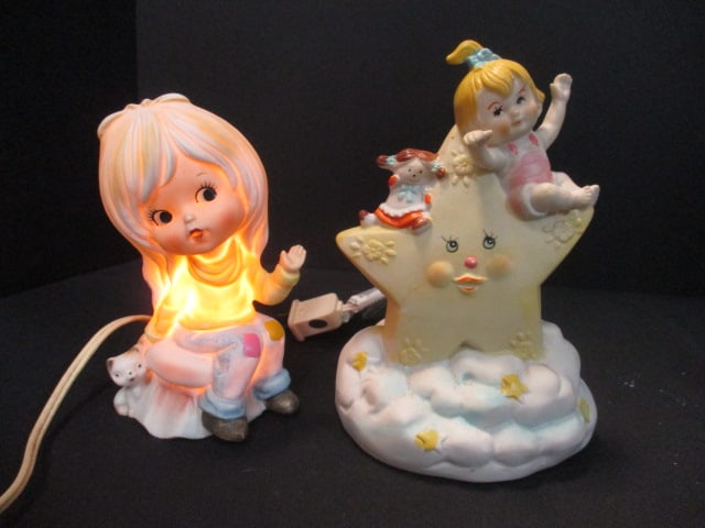 Ceramic 'Piano Style' Night Lights (Lot of 2): 6" & 7 1/2"