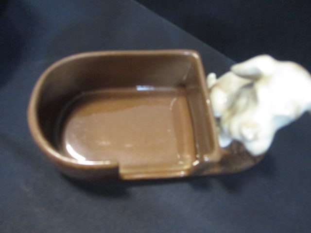 Ceramic Vtg. Dog Ashtray Set w/Holder & Poodle Dish - 5