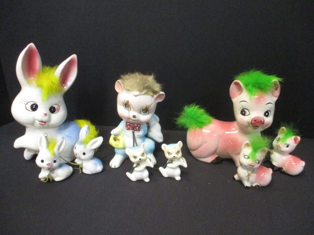 1950's Kitsch Squirrel, Pig, & Rabbit Figurines w/Babies (1 of 7)