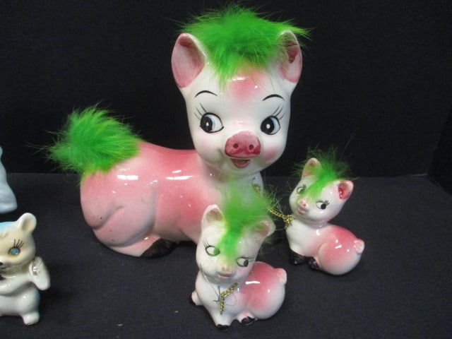 1950's Kitsch Squirrel, Pig, & Rabbit Figurines w/Babies - 2
