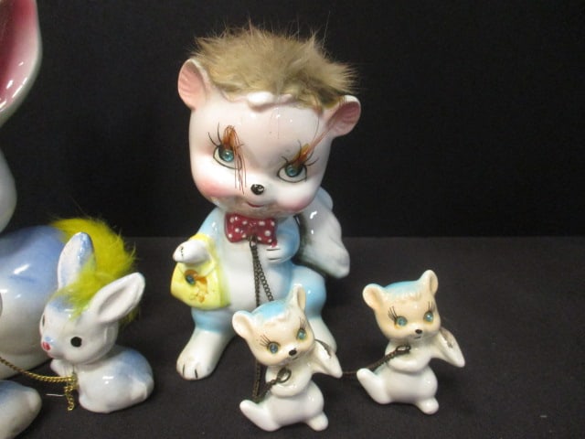 1950's Kitsch Squirrel, Pig, & Rabbit Figurines w/Babies - 4