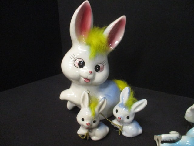 1950's Kitsch Squirrel, Pig, & Rabbit Figurines w/Babies - 6