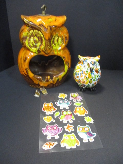 MCM Ceramic Owl Hanging Ashtray Planter, Resin Owl, etc.: See all pictures