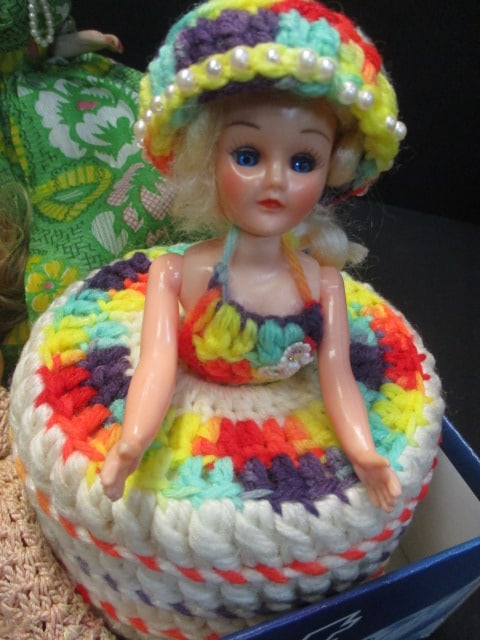 Crochet Toilet Paper Doll Cover 8", Doll w/Crochet Dress 7", - 2