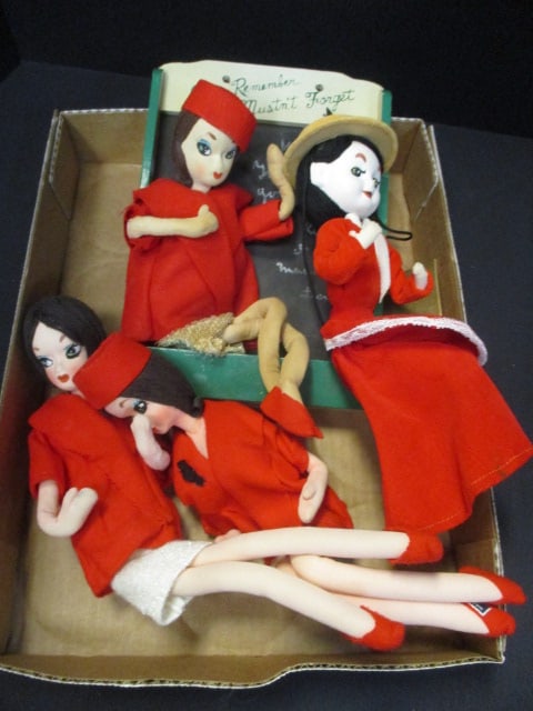 1960's Pose Dolls (Lot of 4): 1 is mounted on Blackboard