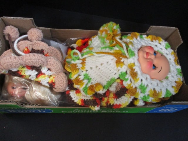 Doll Heads & 3 Crochet Doll Face Pot Holder/Wall Hangings: .