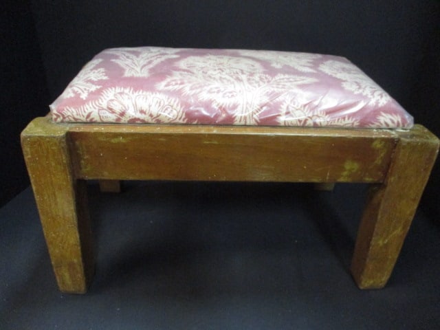 Vintage Wood Upholstered Footstool (1 of 3)