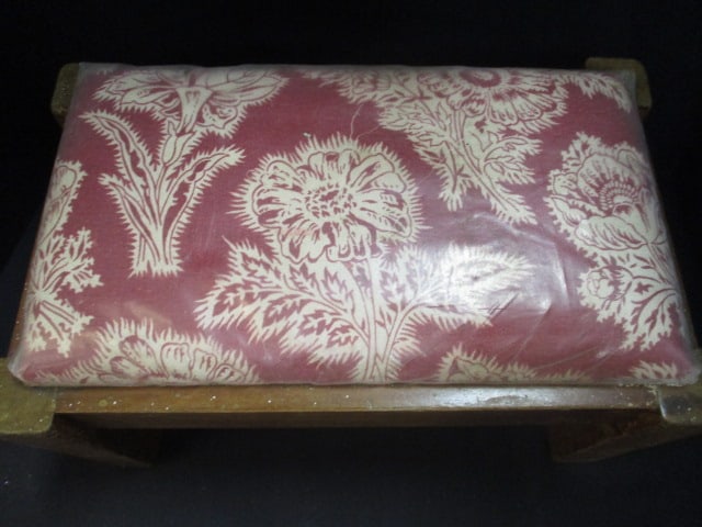 Vintage Wood Upholstered Footstool - 2