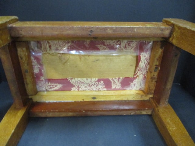 Vintage Wood Upholstered Footstool - 3