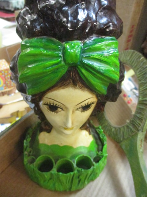 Japanese Paper Mache Figural Lipstick Holders (2) 9 1/2", - 2