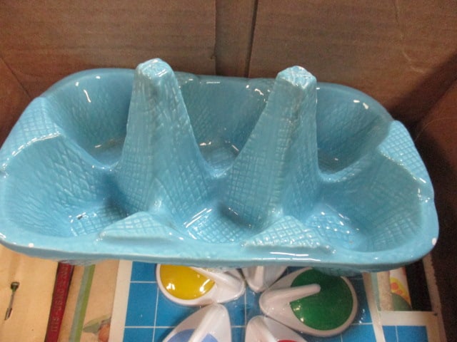 Ceramic 6 Egg Holder, Fruit Decorator in original Box, Drink Stirrers, - 3