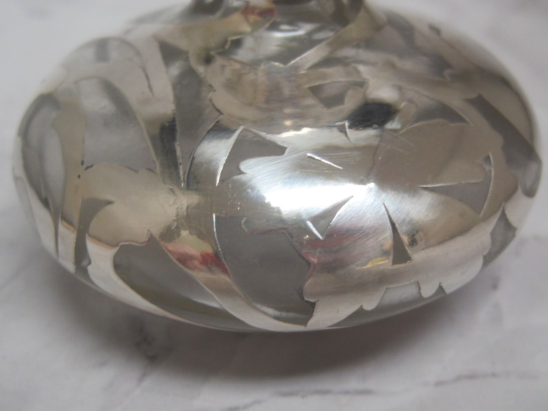 Antique Silver Overlay Perfume Bottle - 2