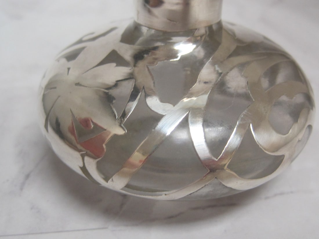 Antique Silver Overlay Perfume Bottle - 3