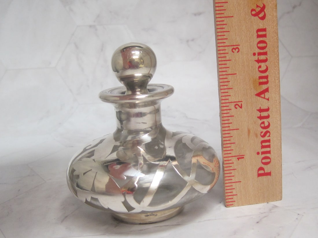 Antique Silver Overlay Perfume Bottle - 7