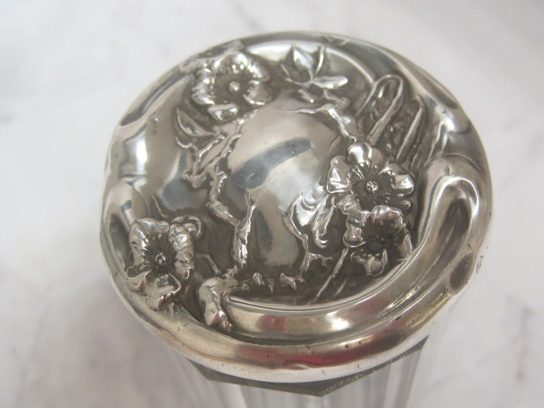 Antique Sterling Silver & Cut Glass Dresser Jar - 2