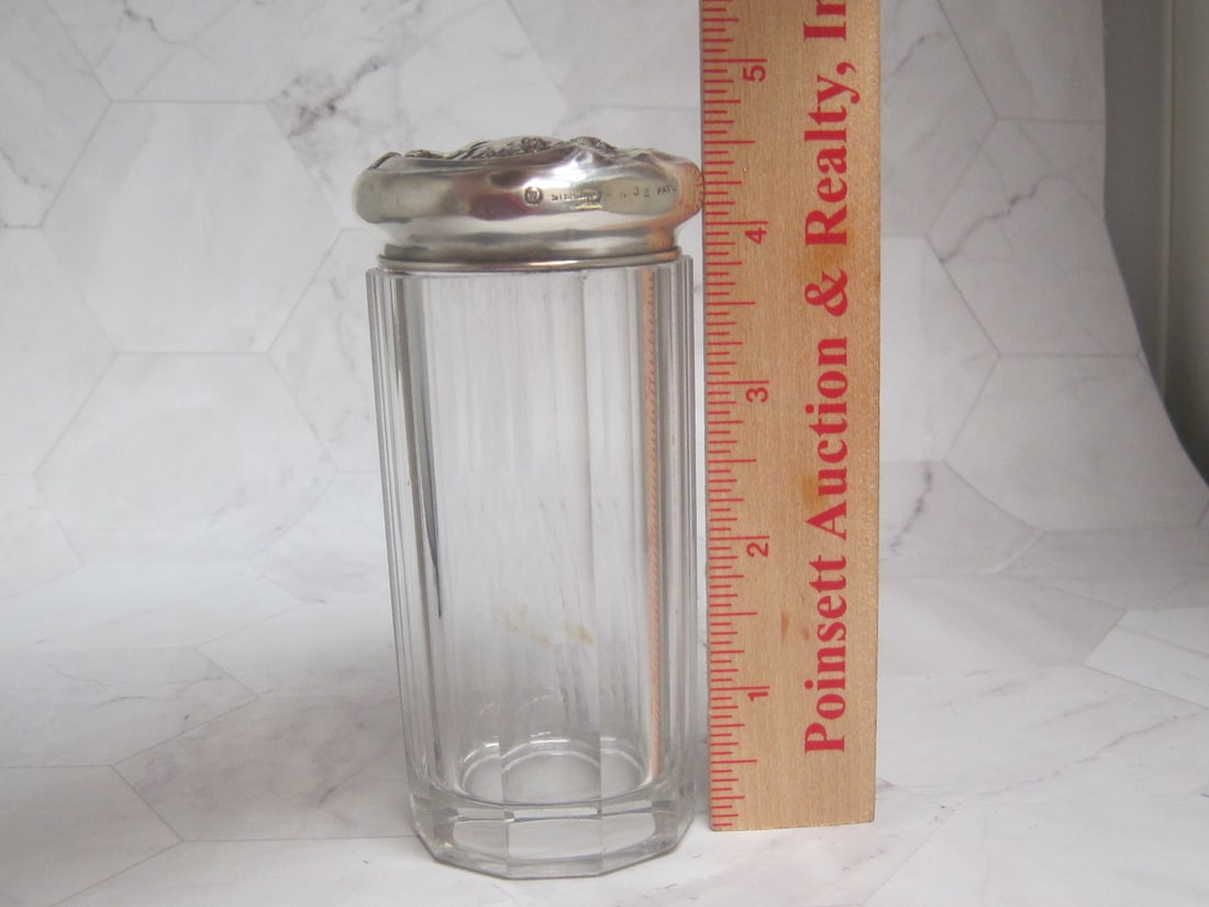 Antique Sterling Silver & Cut Glass Dresser Jar - 7