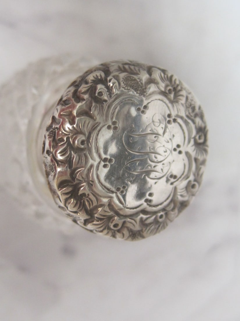 Antique Sterling Silver & Cut Glass Perfume Bottle - 2