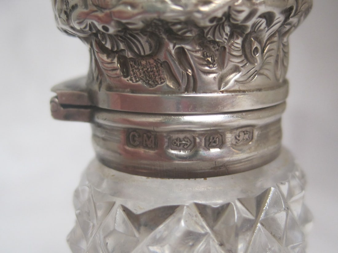 Antique Sterling Silver & Cut Glass Perfume Bottle - 3