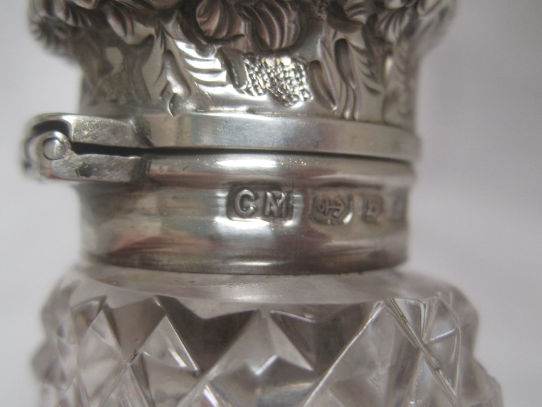 Antique Sterling Silver & Cut Glass Perfume Bottle - 4