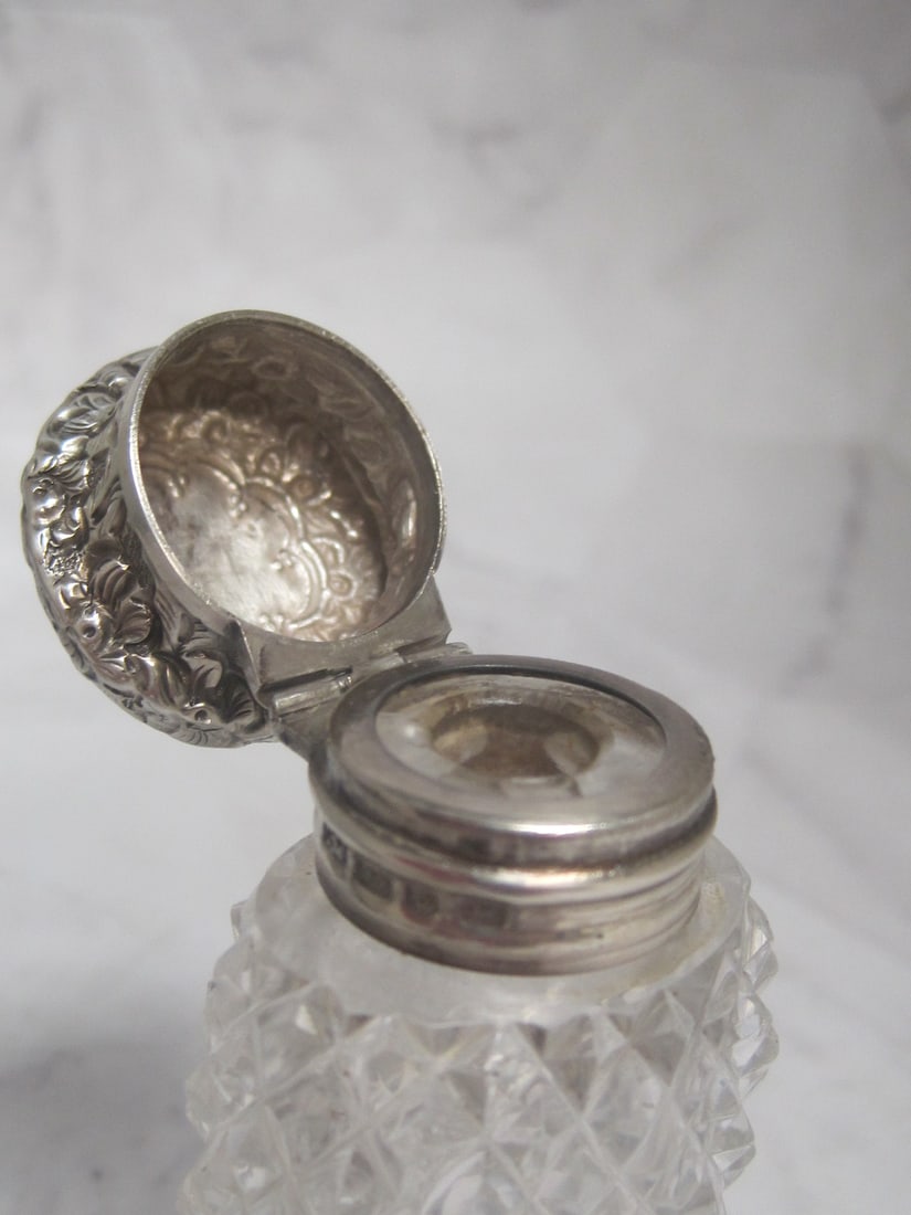 Antique Sterling Silver & Cut Glass Perfume Bottle - 5