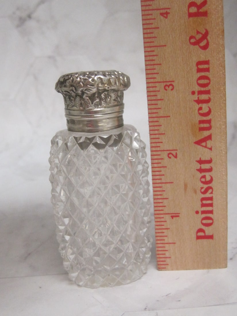 Antique Sterling Silver & Cut Glass Perfume Bottle - 8
