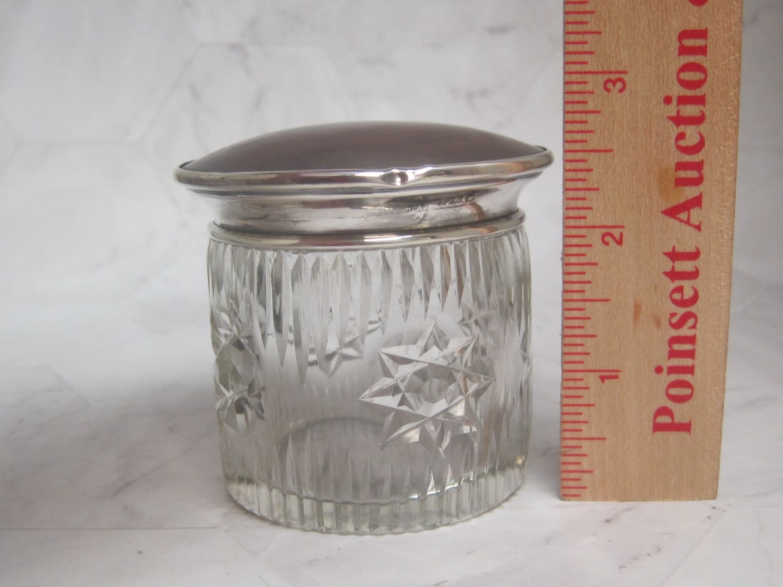 Sterling Silver & Cut Glass Dresser Jar - 8