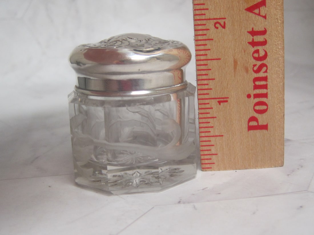 Sterling Silver & Cut Glass Dresser Jar - 7